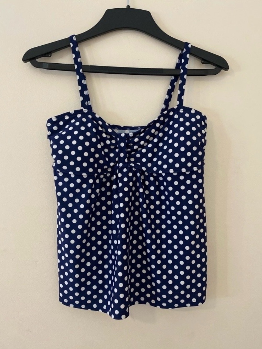 Retro Navy Polka Dot Spaghetti Strap Swim Tank Top -